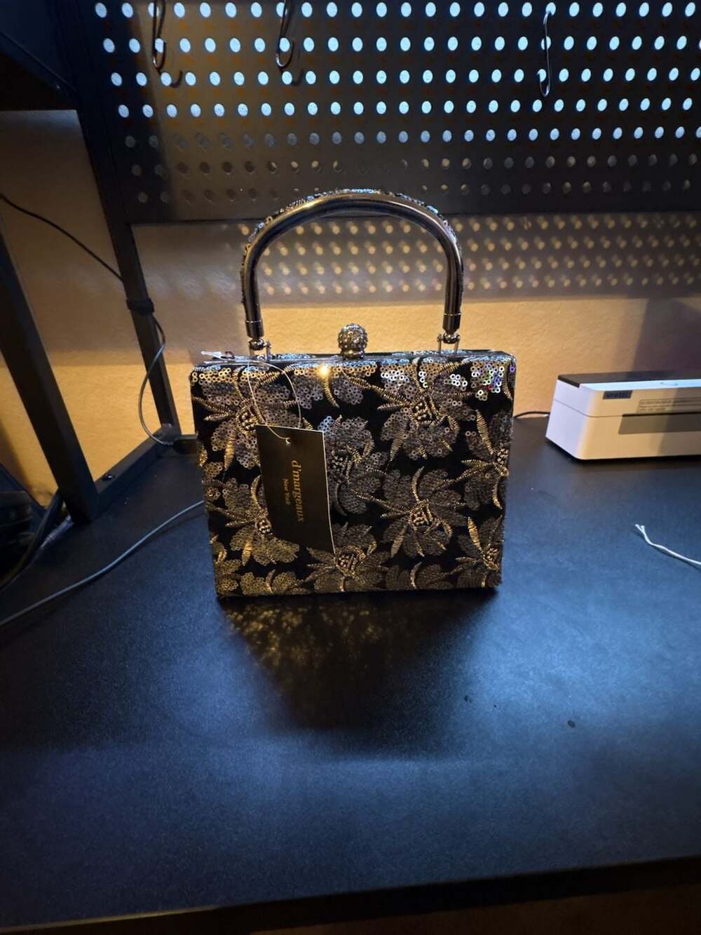 d'margeaux New York Sequin Floral Box Clutch Handbag Style AZ5473